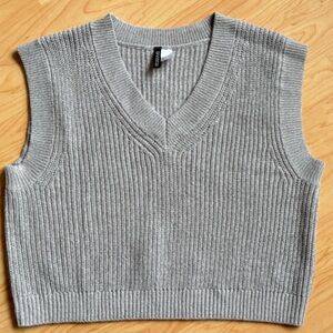 Gray Ribbed Knit Sweater Vest